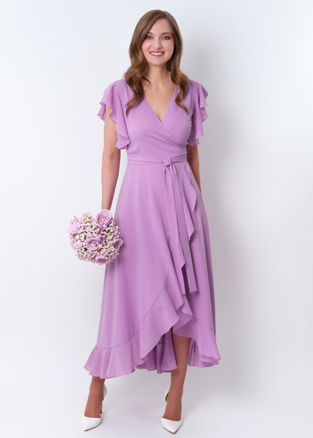Lilac chiffon wrap dress
