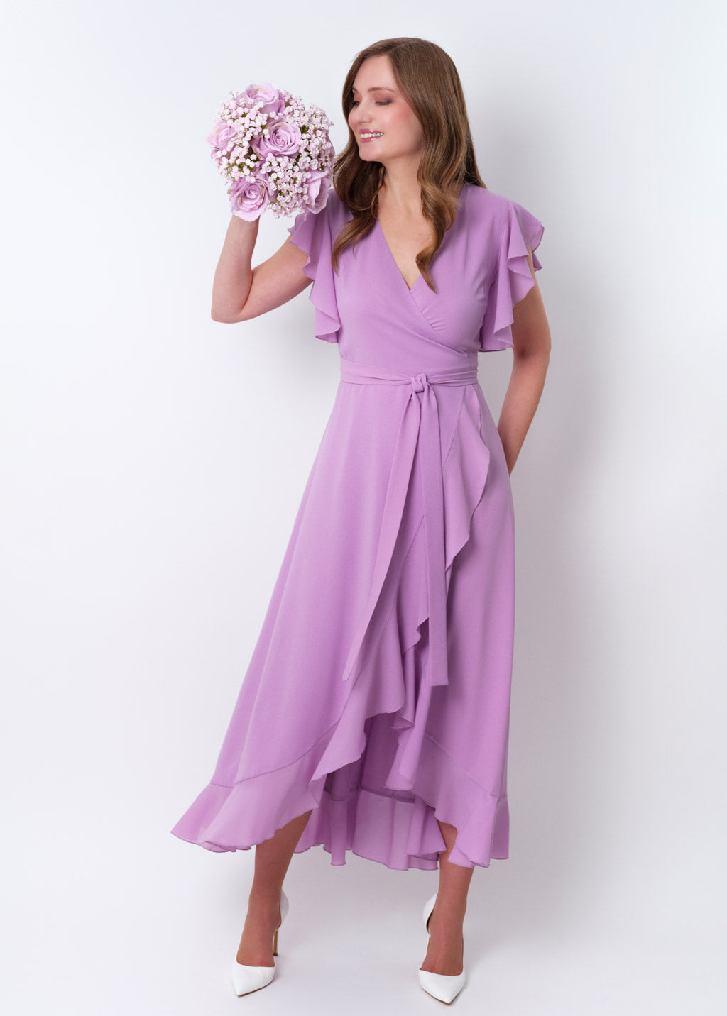 Lilac chiffon wrap dress