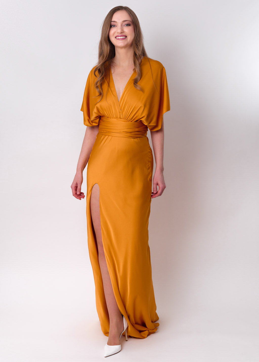 Gold infinity high slit long dress