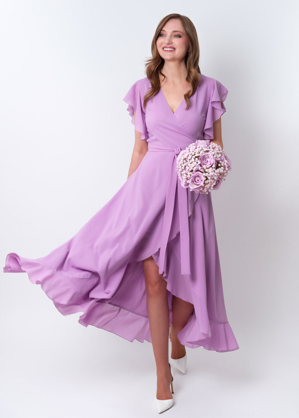 Lilac chiffon wrap dress
