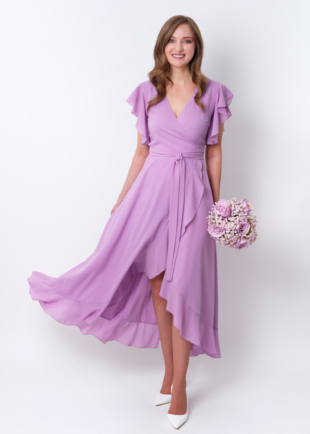 Lilac chiffon wrap dress