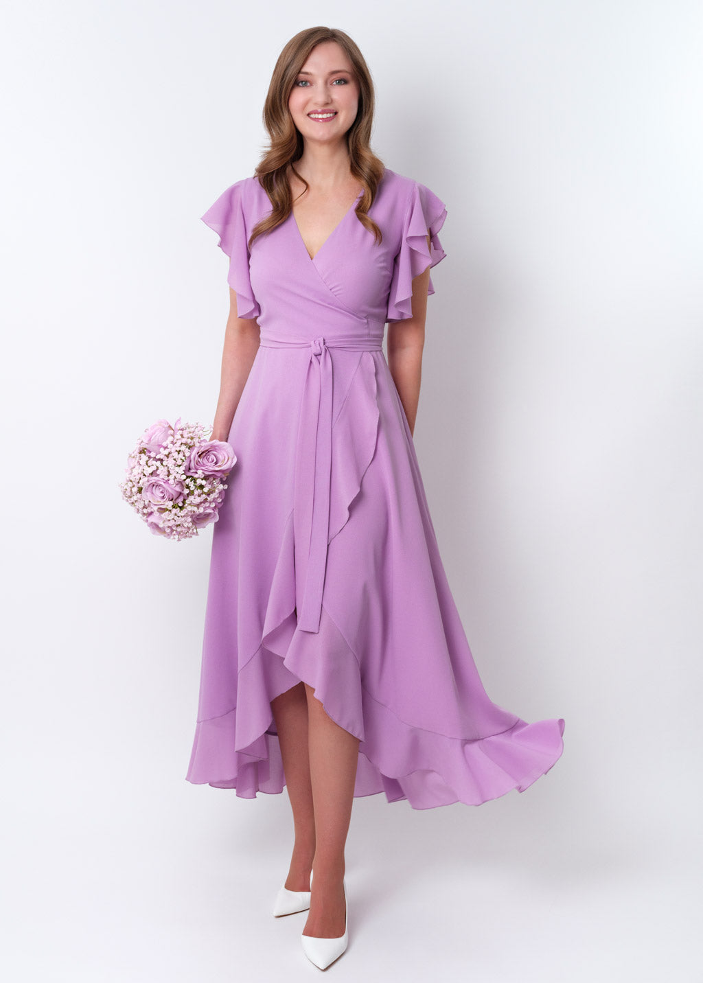 Lilac chiffon wrap dress