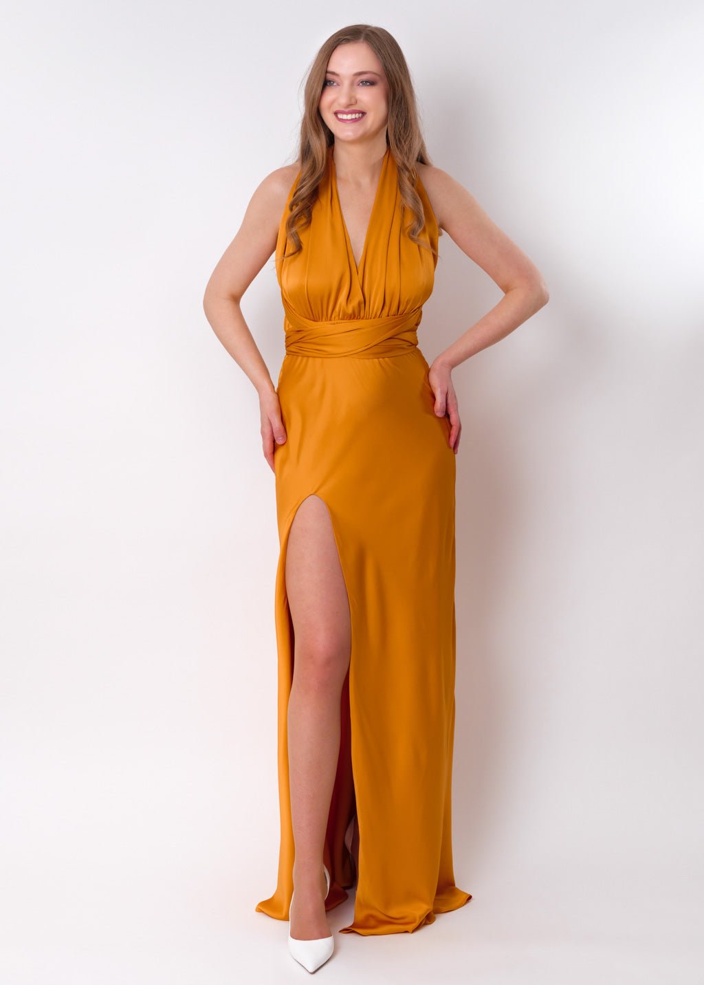 Gold infinity high slit long dress