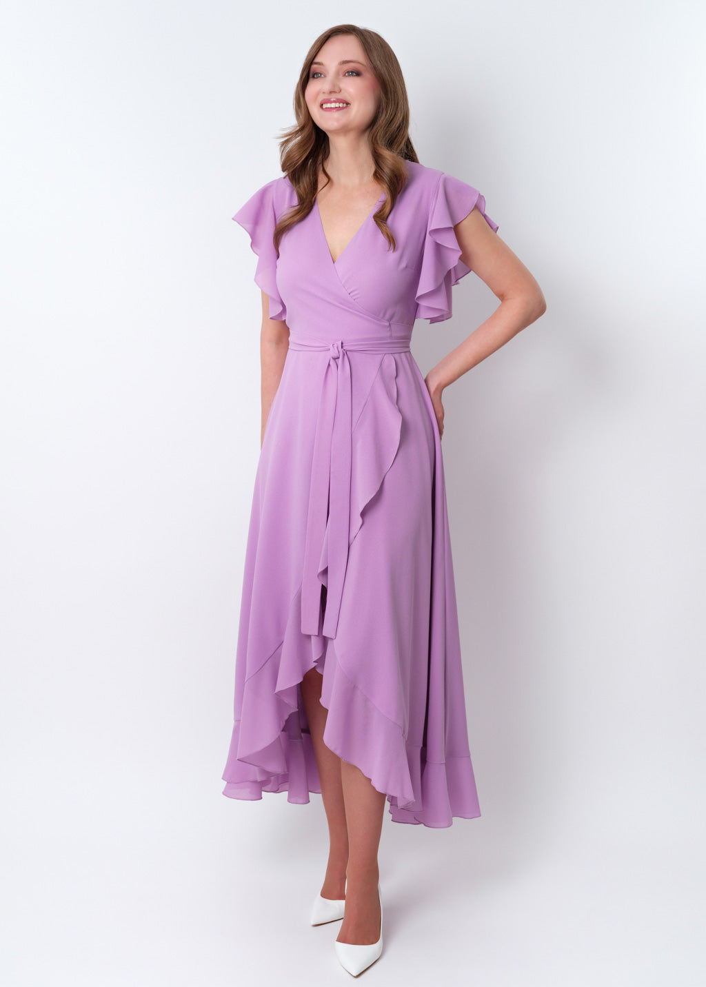 Lilac chiffon wrap dress