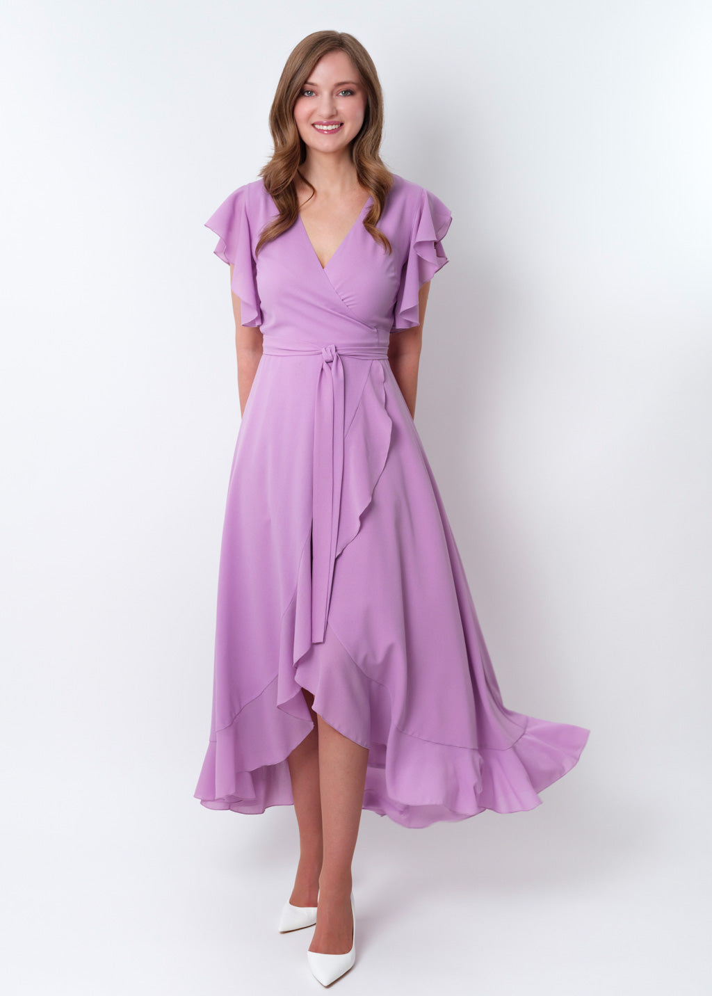 Lilac chiffon wrap dress