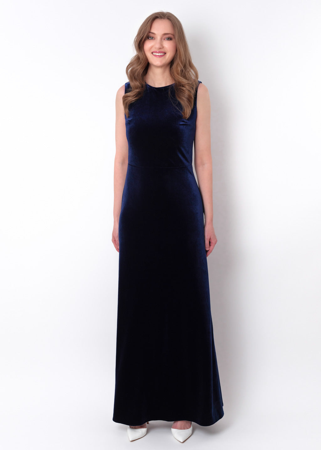 Navy blue velvet long pencil dress