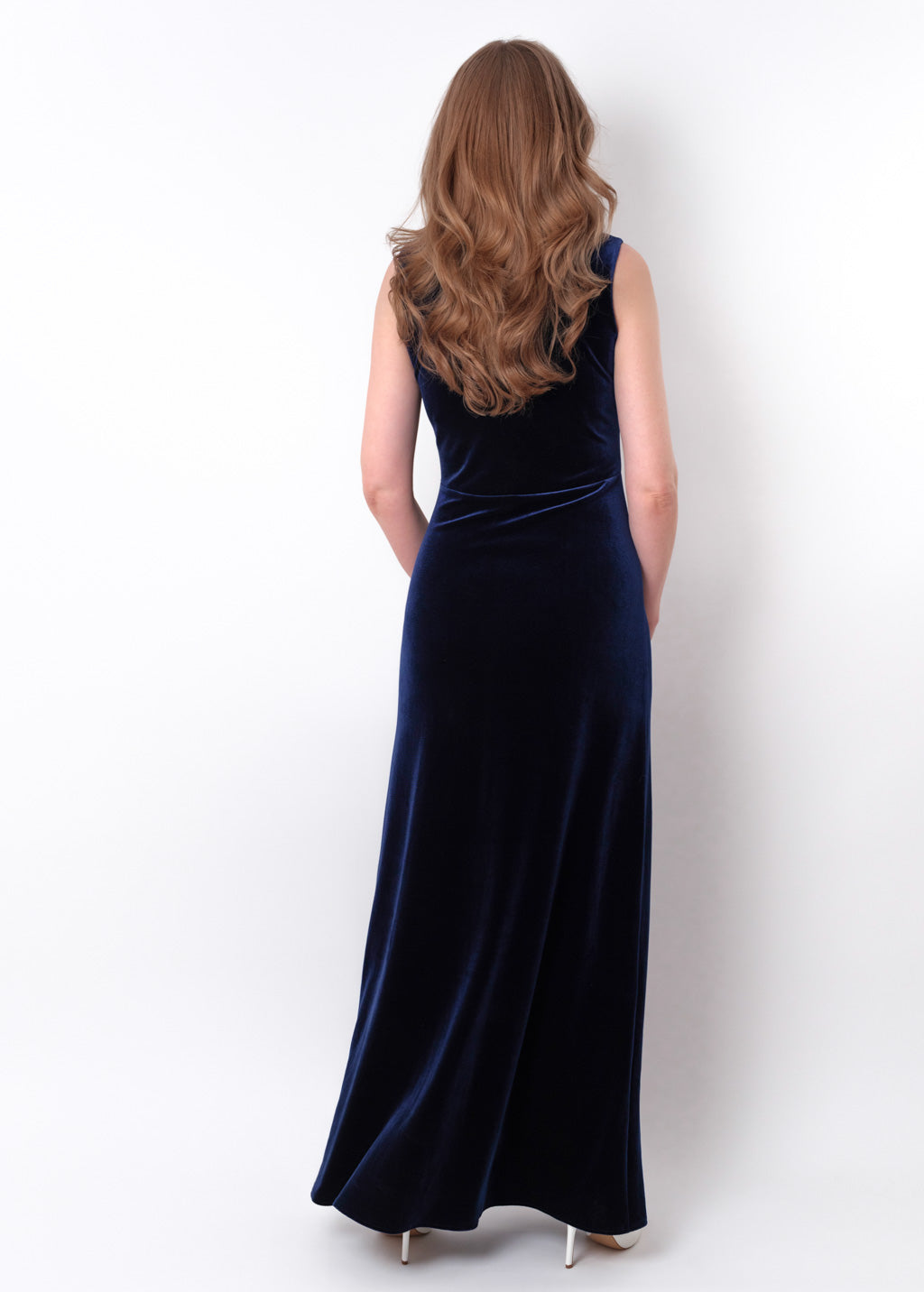 Navy blue velvet long pencil dress