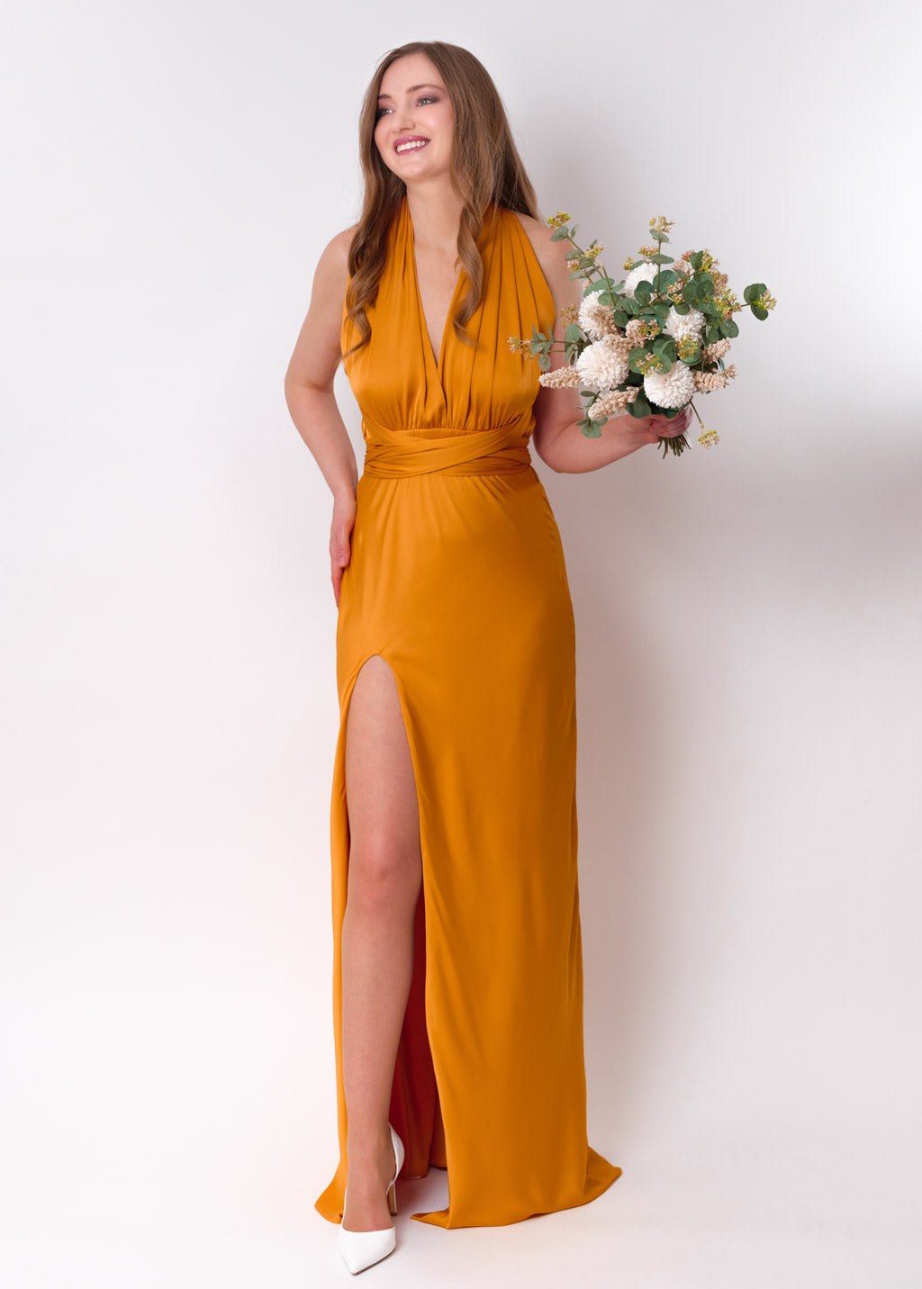 Gold infinity high slit long dress