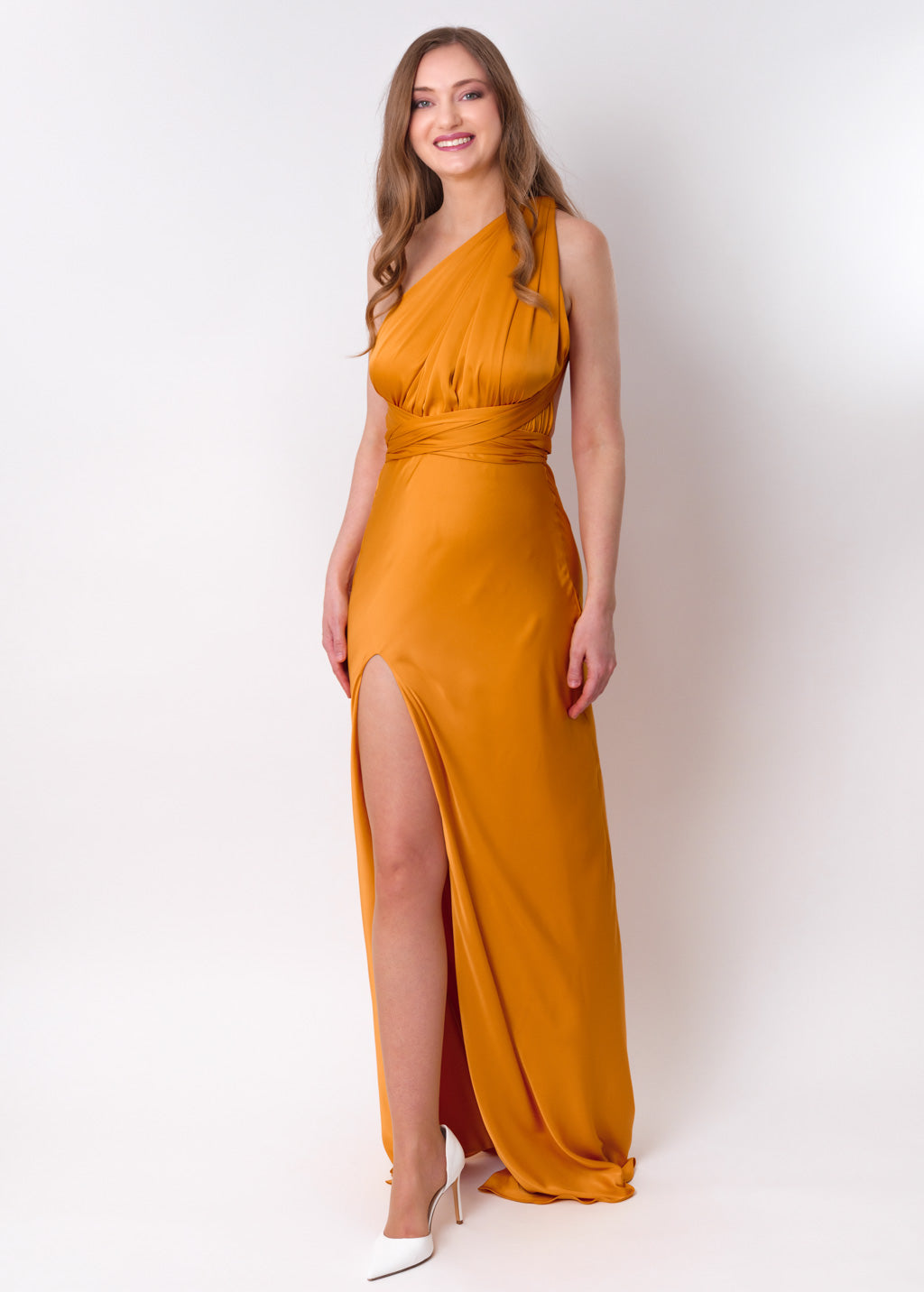 Gold infinity high slit long dress