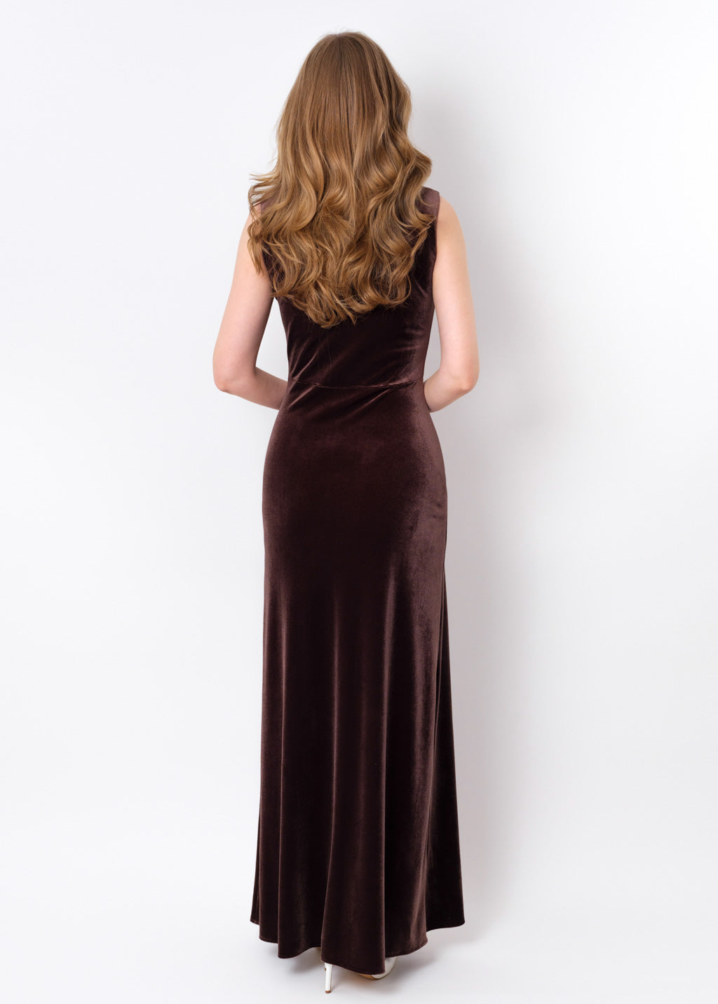 Chocolate brown velvet long pencil dress