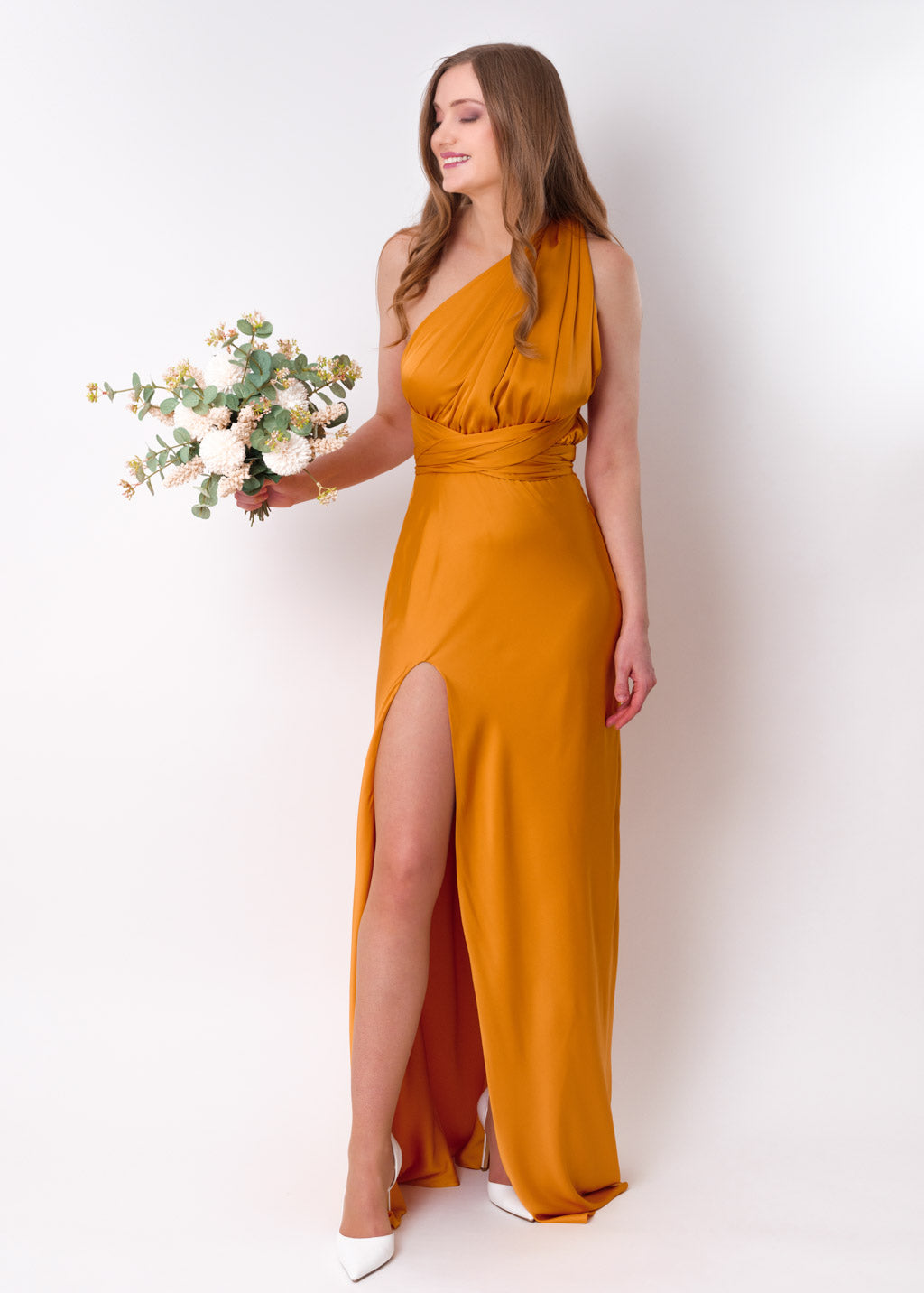 Gold infinity high slit long dress