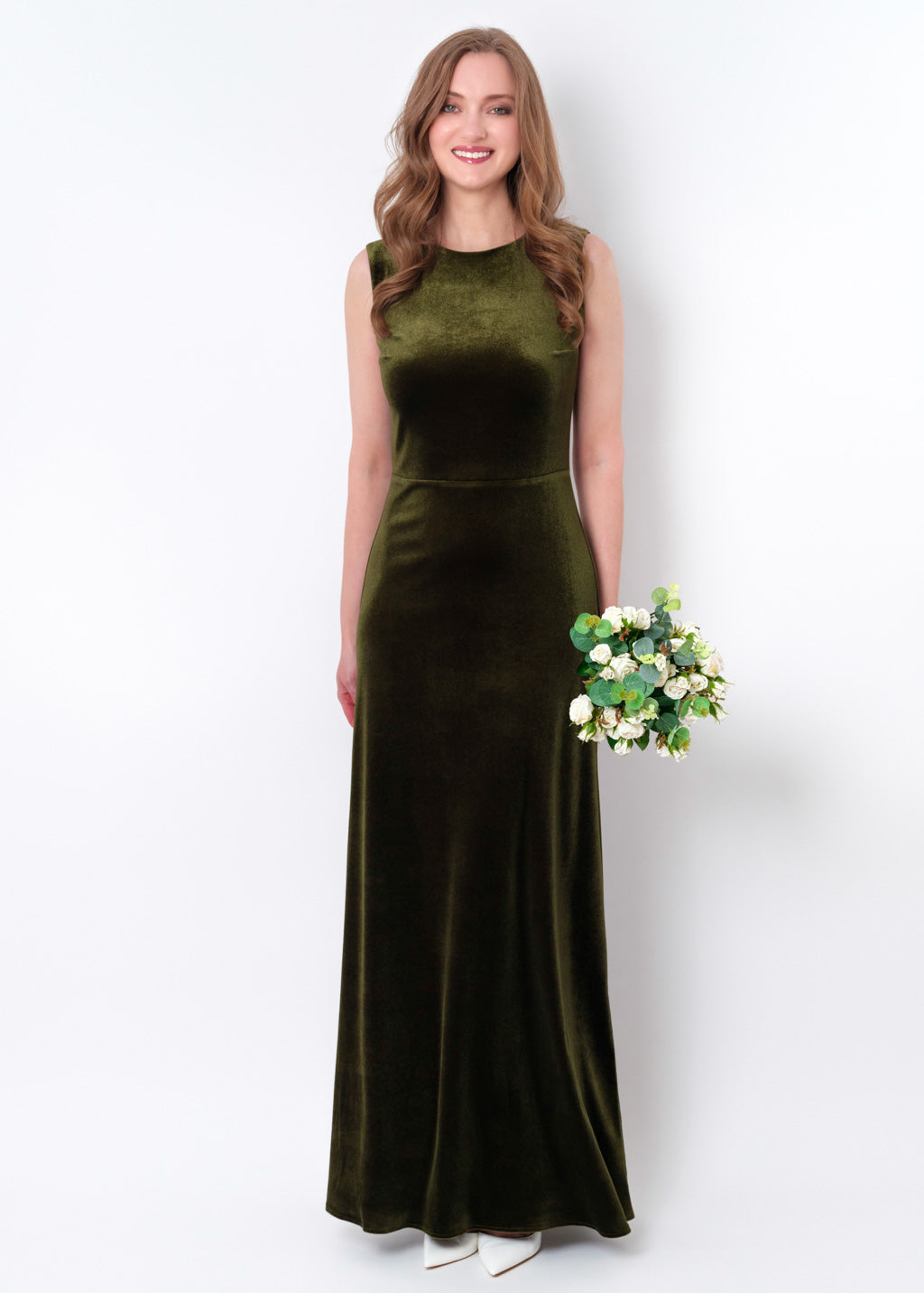 Olive green velvet long pencil dress