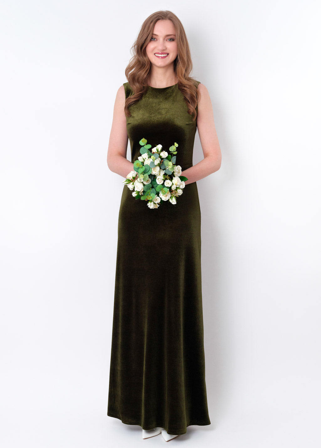 Olive green velvet long pencil dress