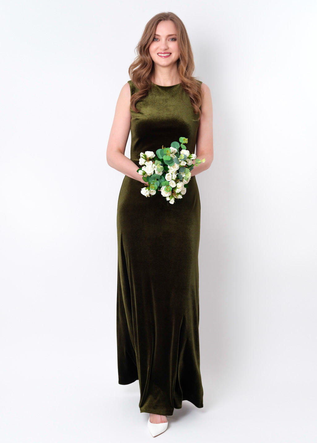Olive green velvet long pencil dress