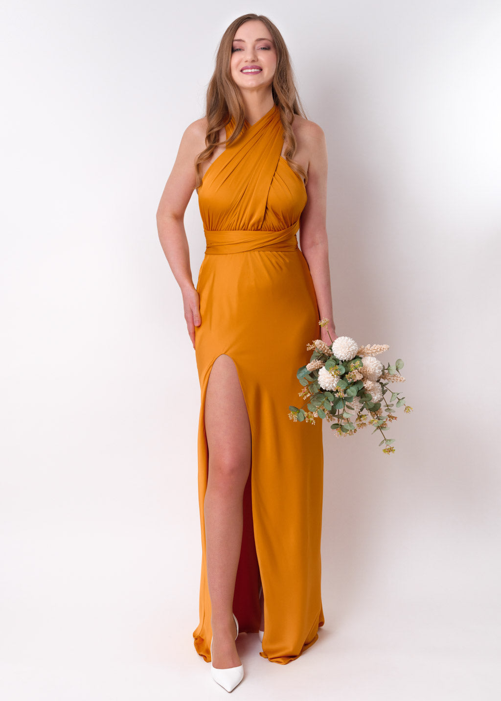 Gold infinity high slit long dress