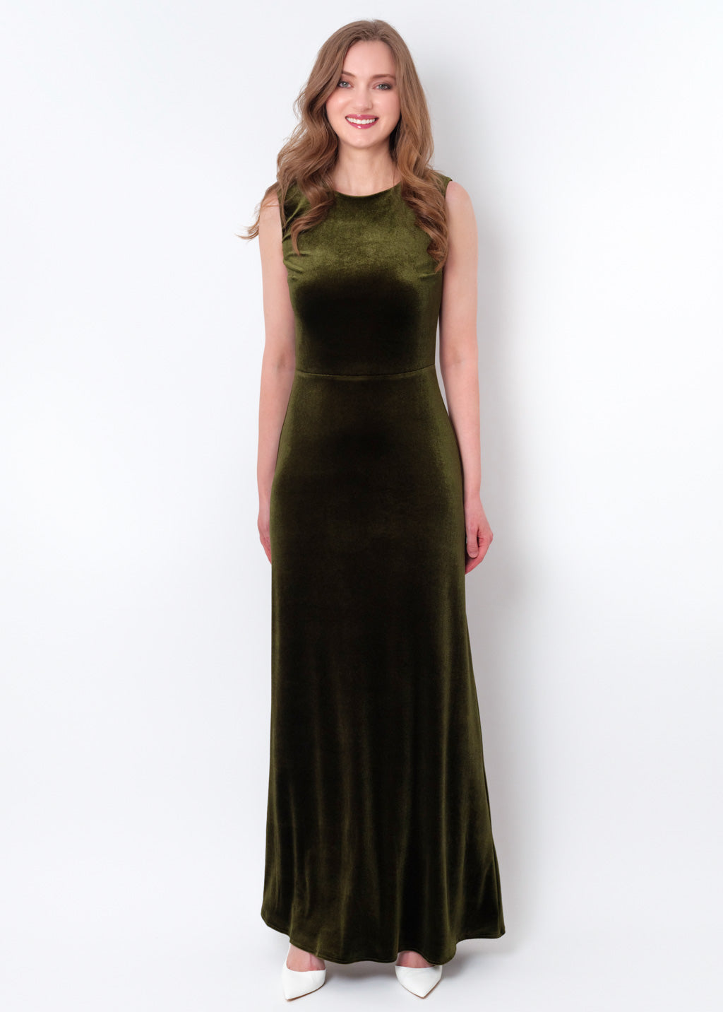 Olive green velvet long pencil dress