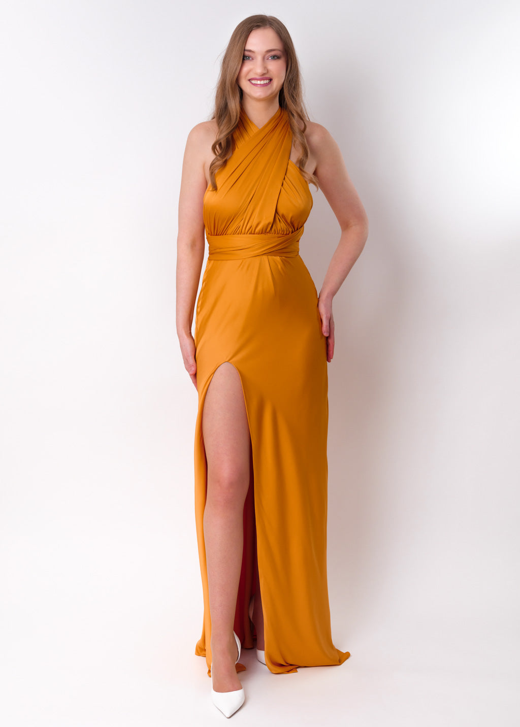 Gold infinity high slit long dress