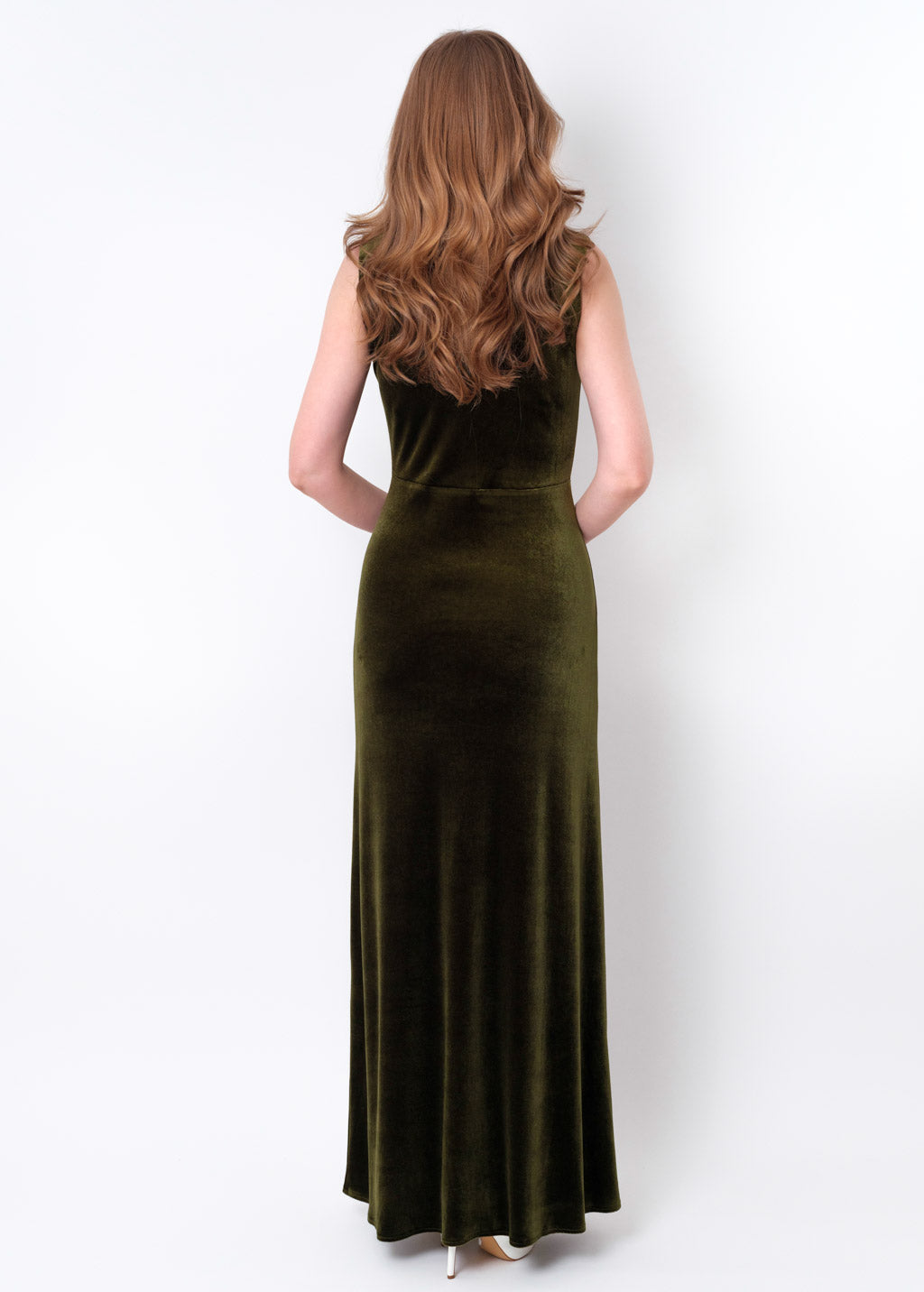 Olive green velvet long pencil dress