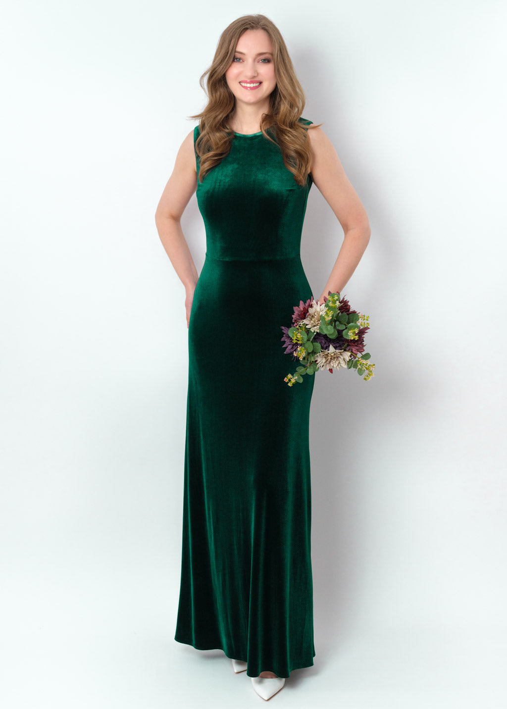 Emerald green velvet long pencil dress