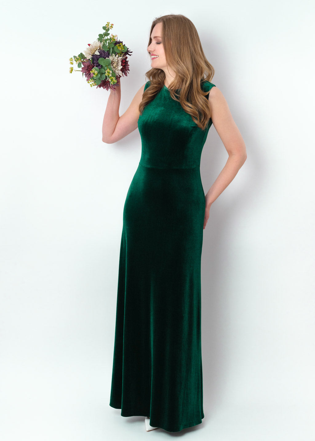 Emerald green velvet long pencil dress