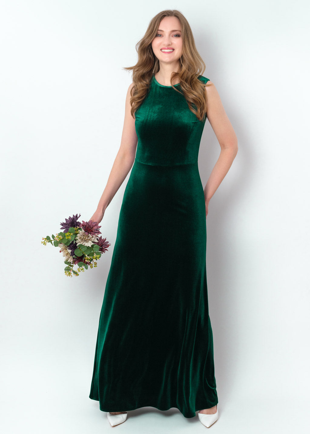 Emerald green velvet long pencil dress