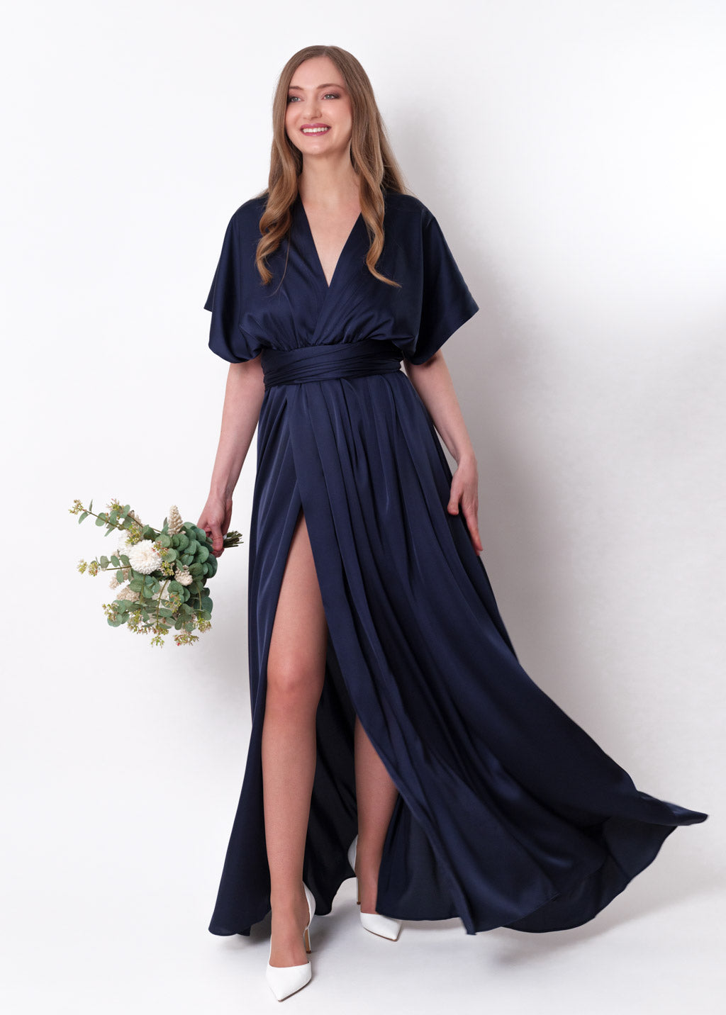 Navy blue infinity slit long dress