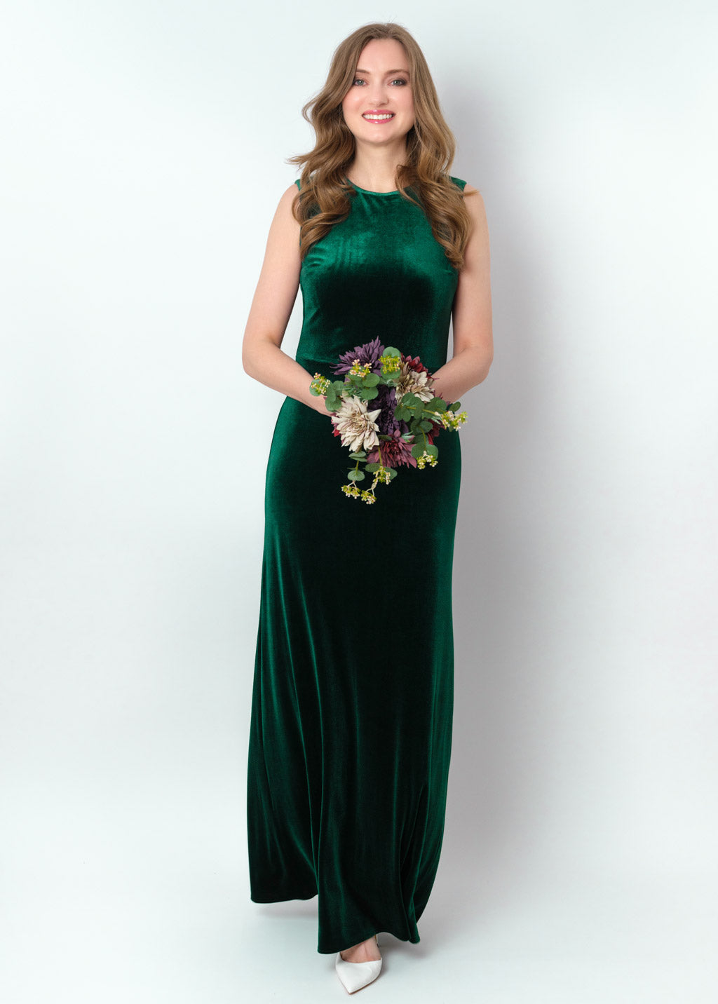 Emerald green velvet long pencil dress