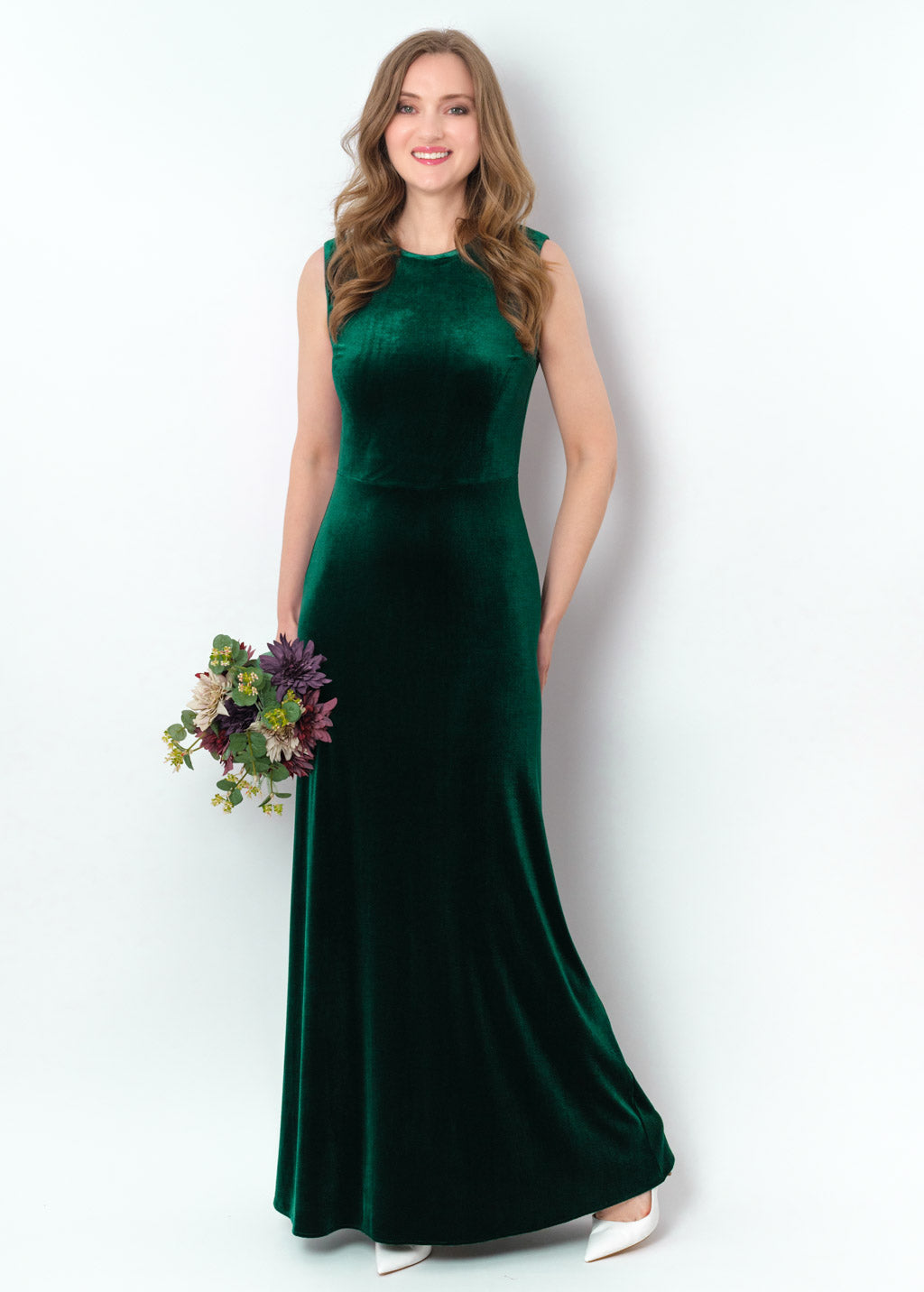 Emerald green velvet long pencil dress