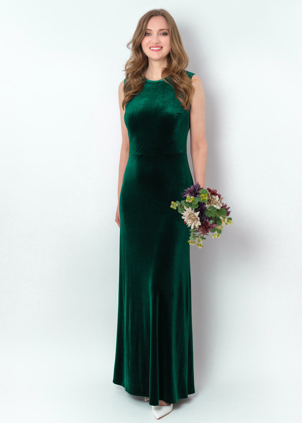 Emerald green velvet long pencil dress