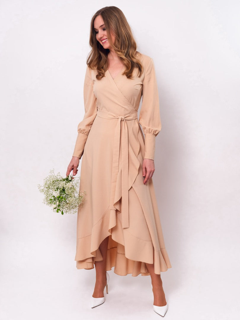 Champagne beige long wrap dress