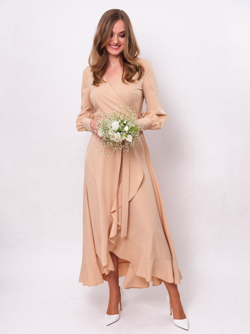 Champagne beige long wrap dress