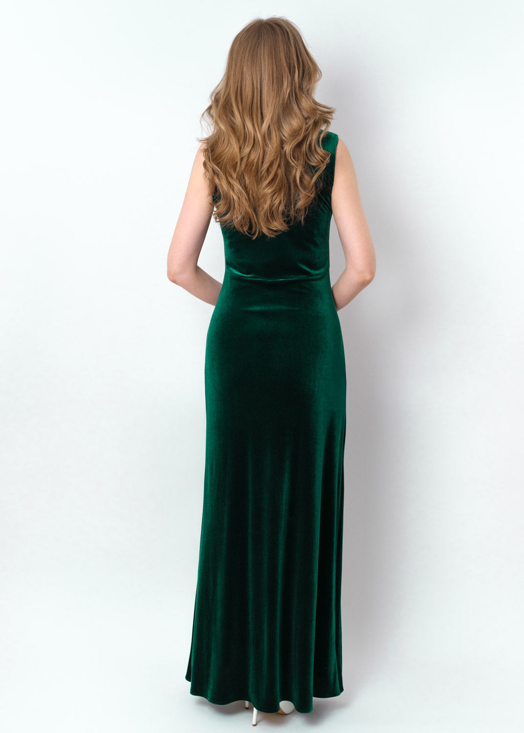Emerald green velvet long pencil dress