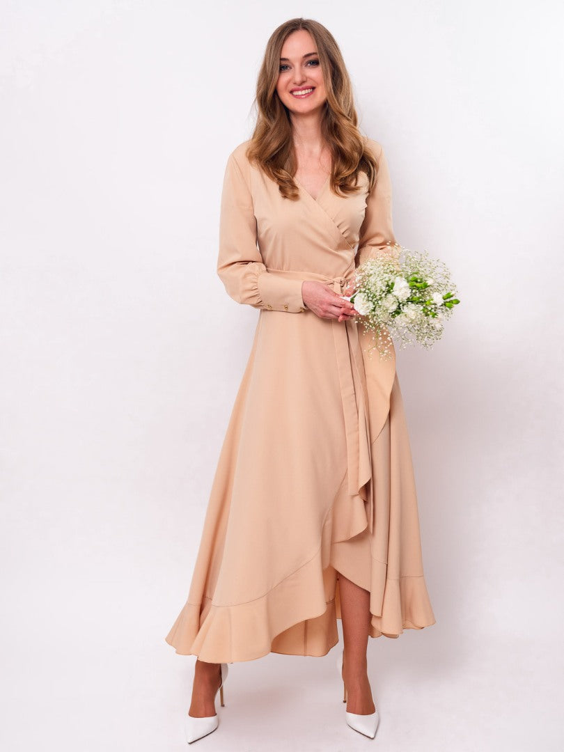 Champagne beige long wrap dress