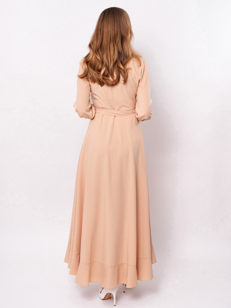 Champagne beige long wrap dress