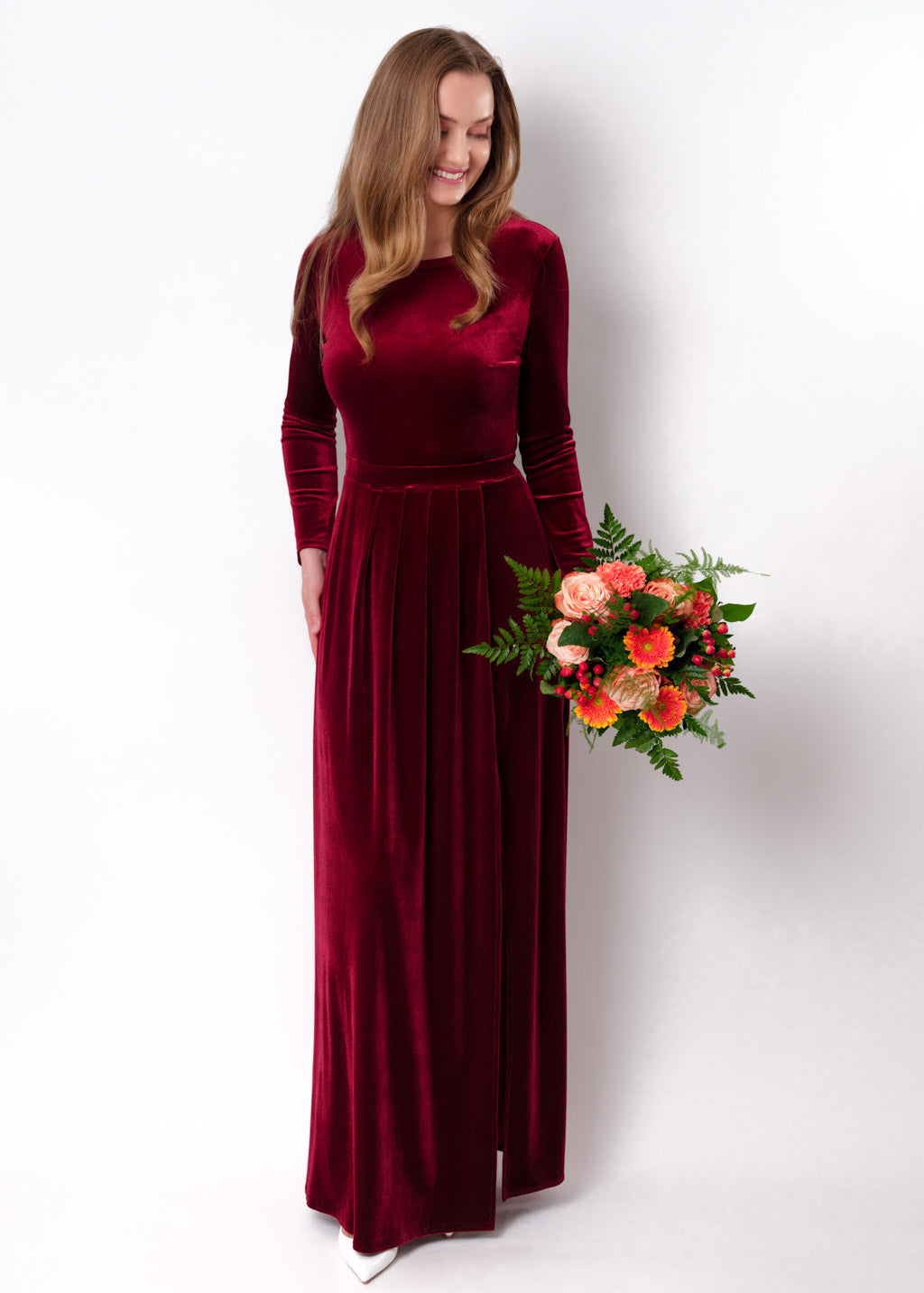Burgundy velvet slit dress