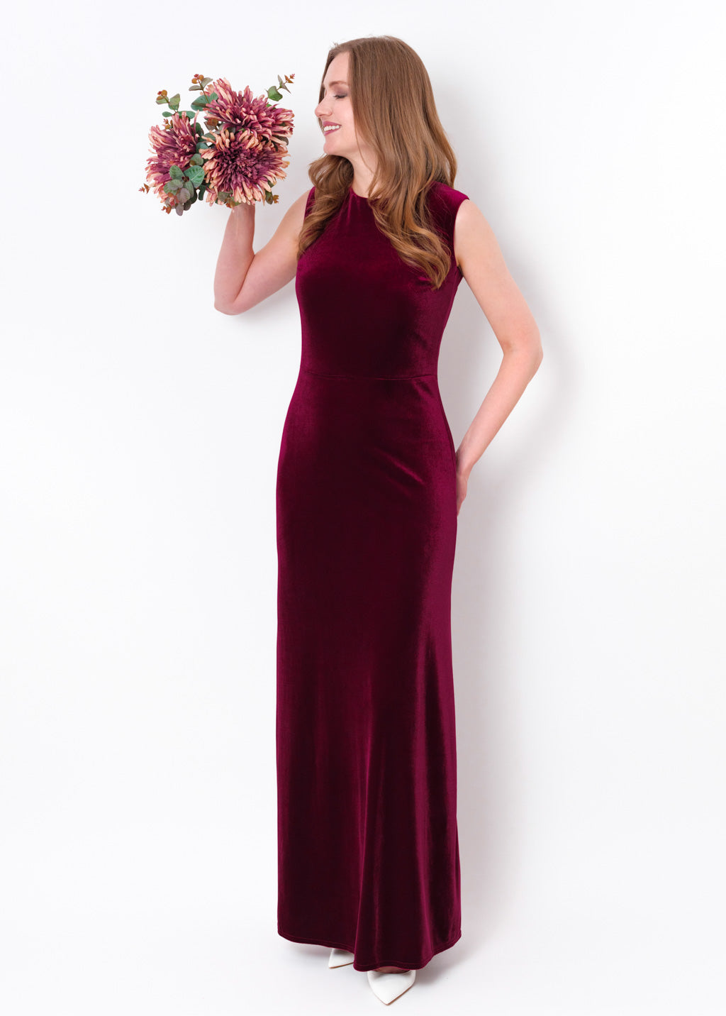 Plum burgundy velvet long pencil dress
