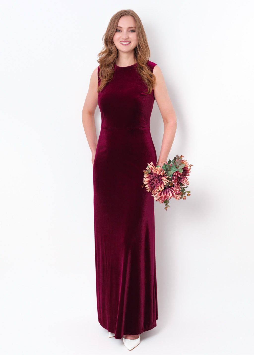 Plum burgundy velvet long pencil dress
