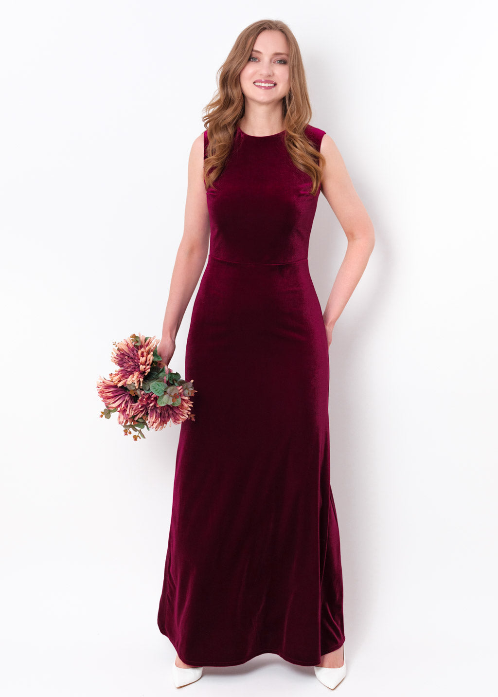 Plum burgundy velvet long pencil dress