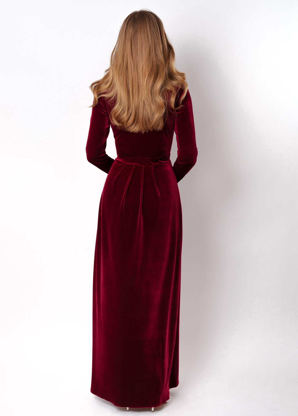 Burgundy velvet slit dress