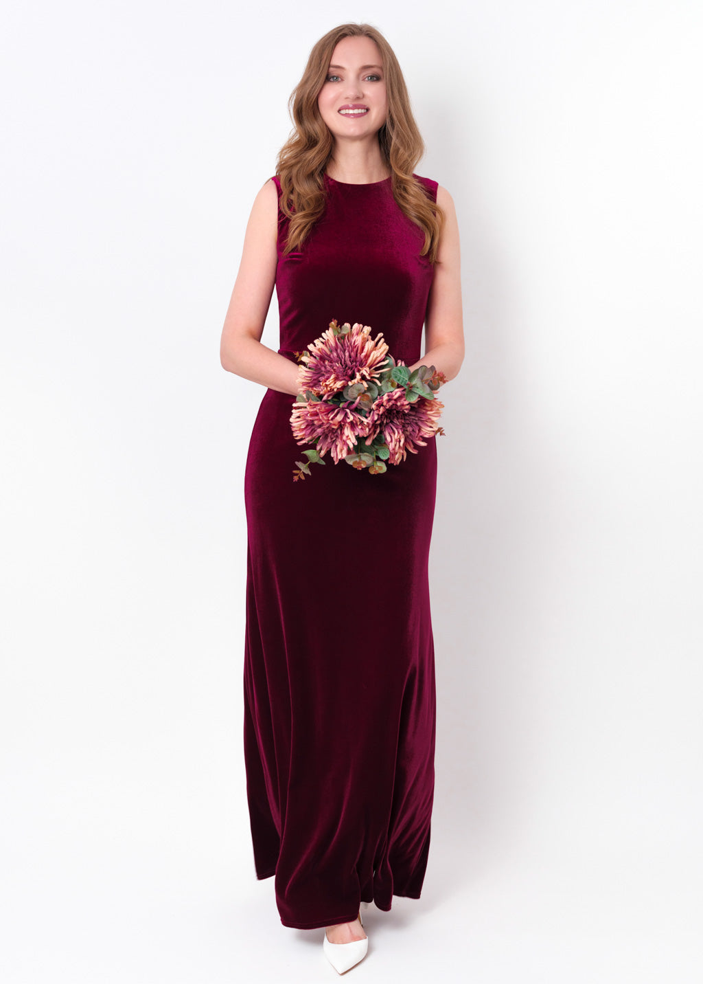 Plum burgundy velvet long pencil dress