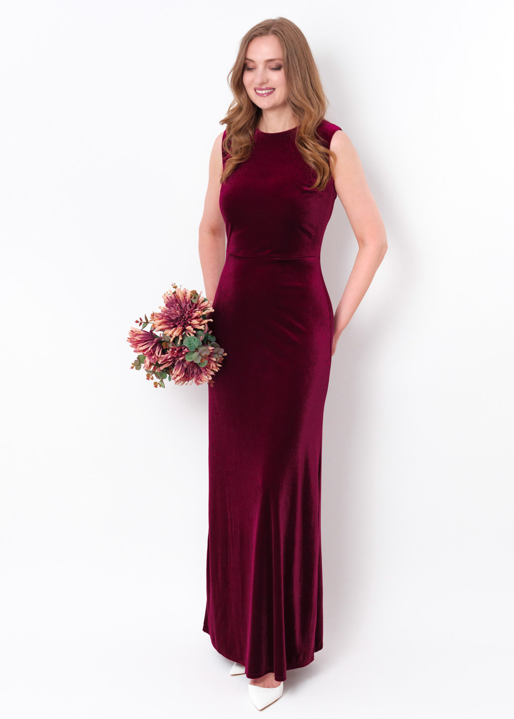 Plum burgundy velvet long pencil dress