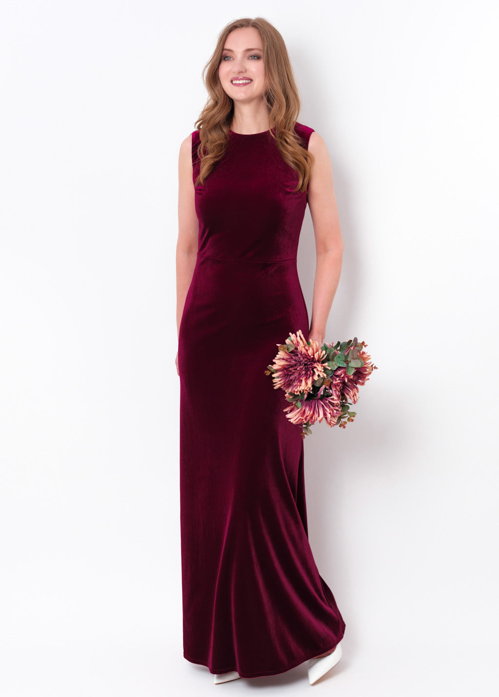 Plum burgundy velvet long pencil dress