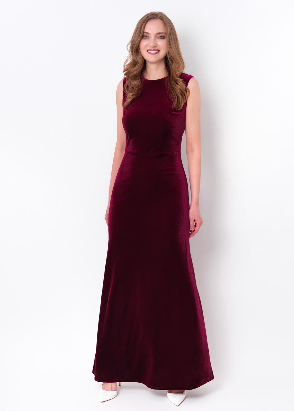 Plum burgundy velvet long pencil dress