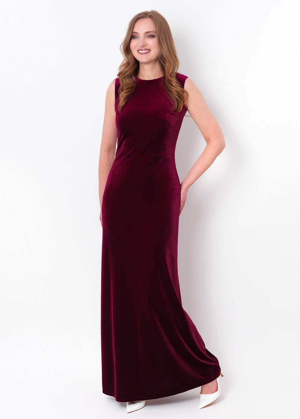Plum burgundy velvet long pencil dress