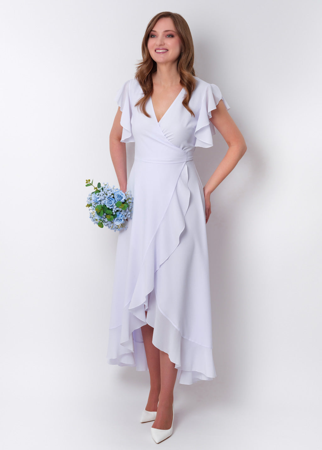 White chiffon wrap dress