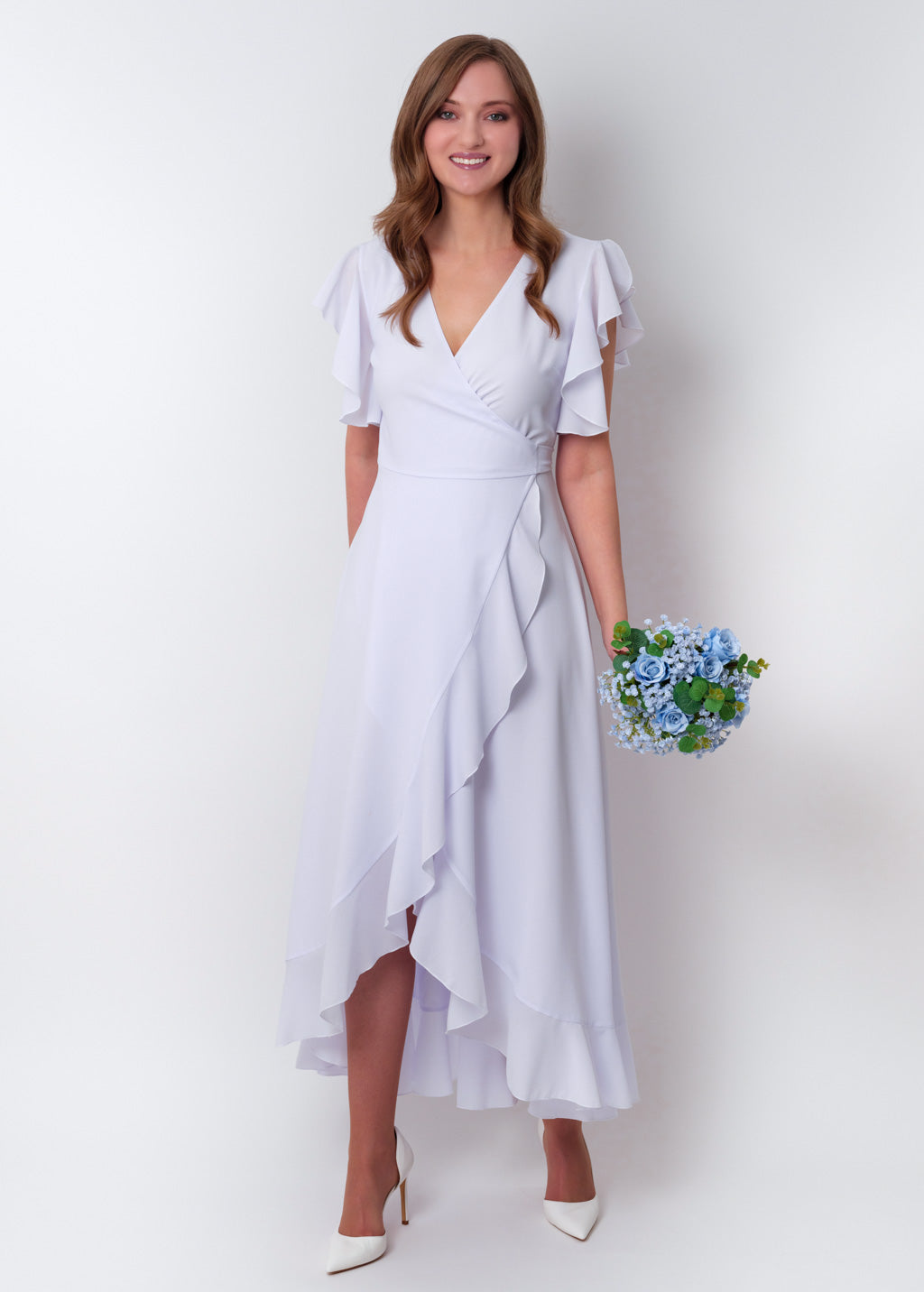 White chiffon wrap dress