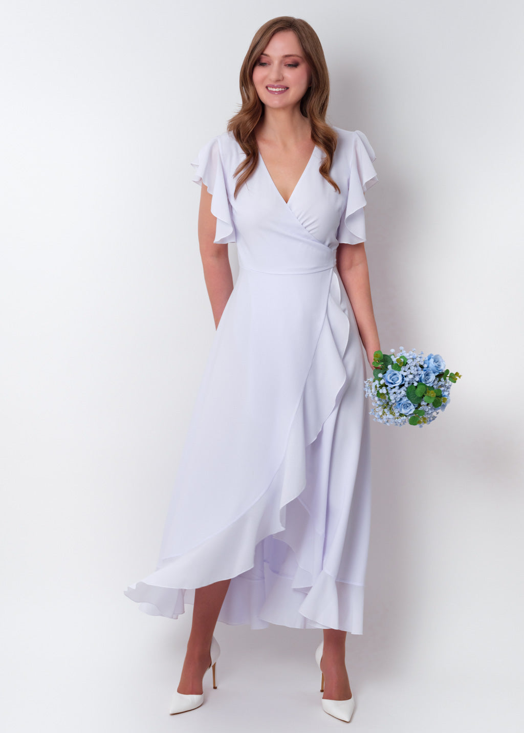 White chiffon wrap dress