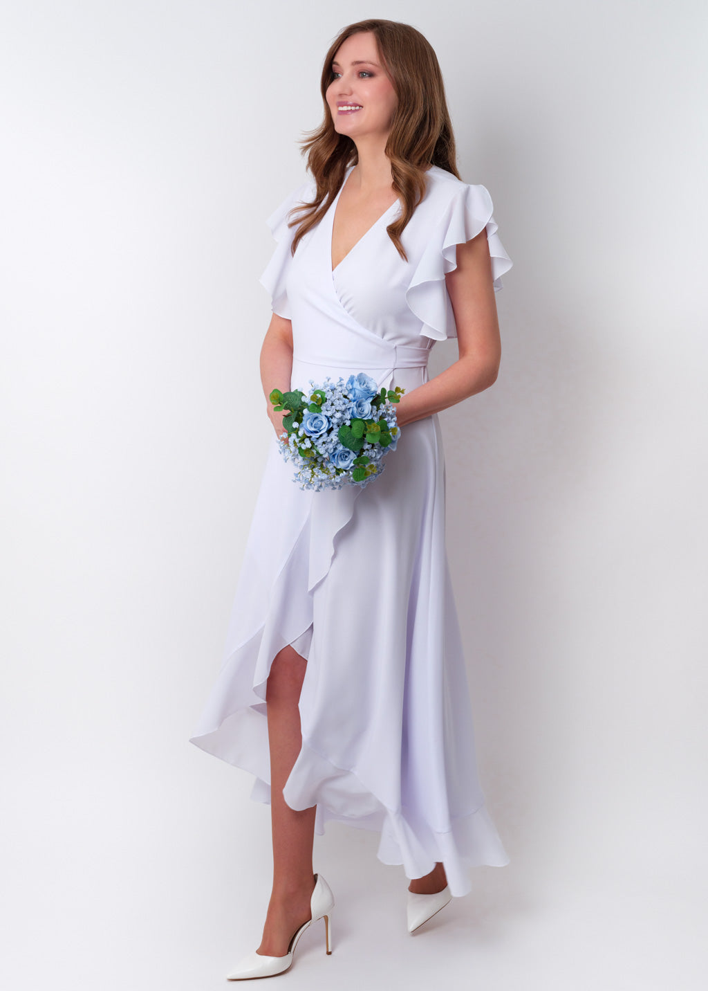 White chiffon wrap dress
