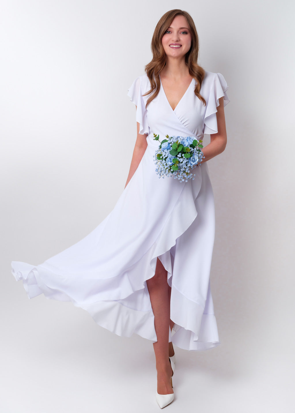 White chiffon wrap dress