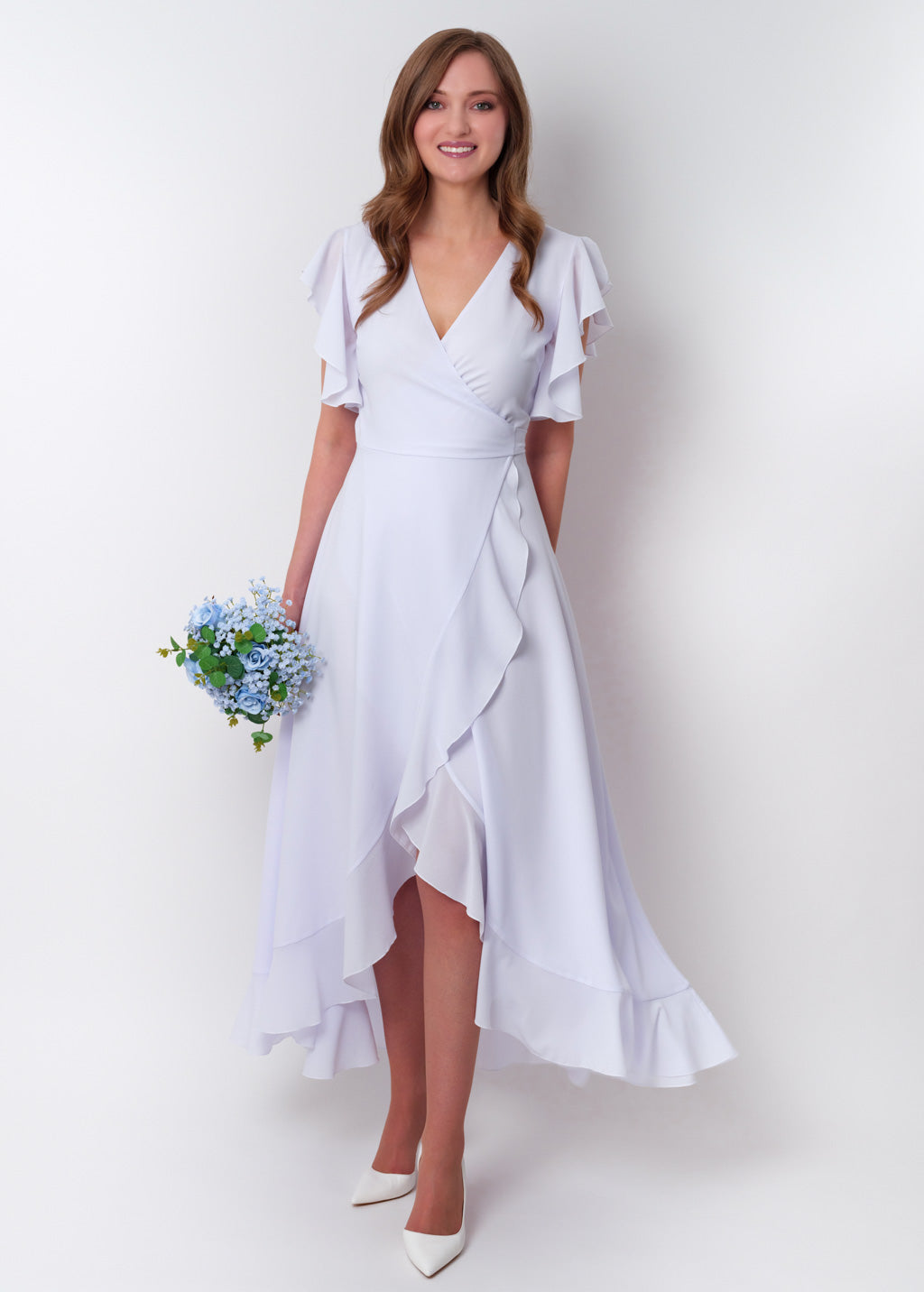 White chiffon wrap dress